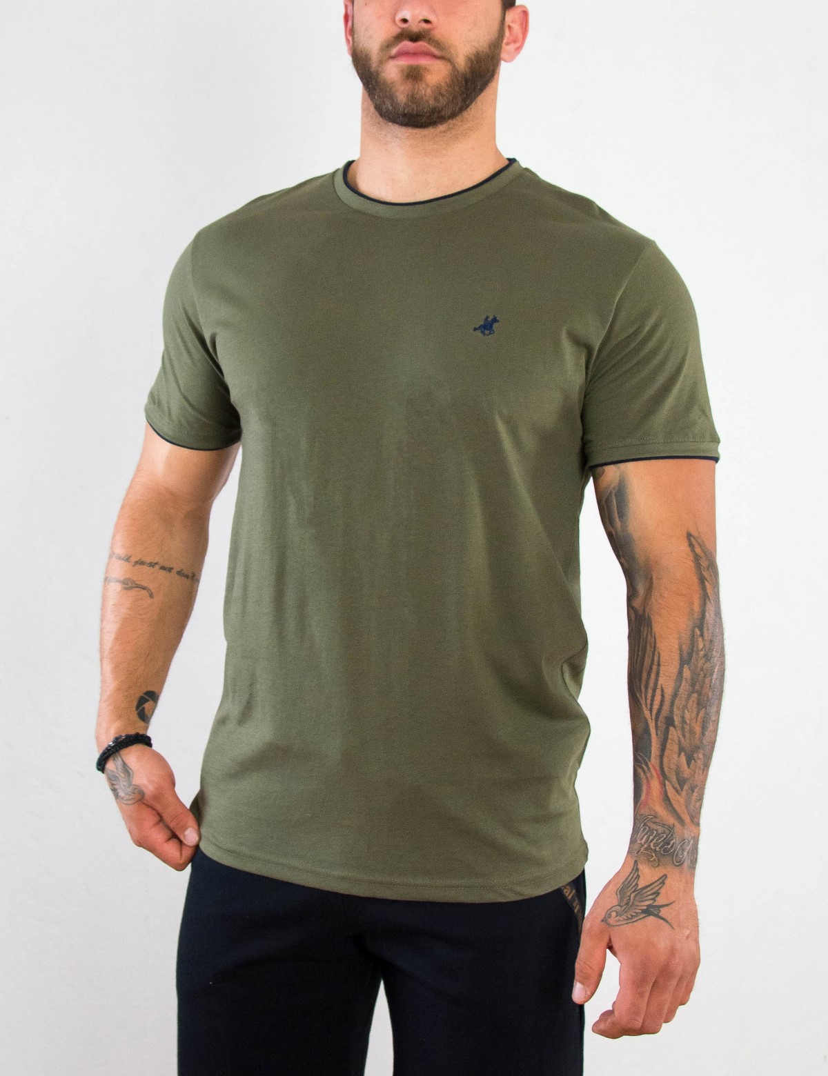 US Grand Polo Ανδρικό χακί T shirt με διχρωμία UST036C φωτογραφία